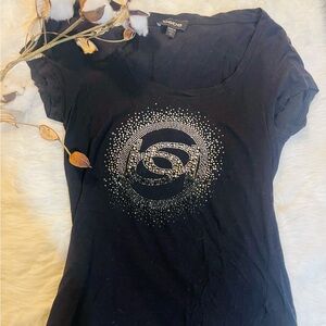 Bebe Black Tee with Silver Design